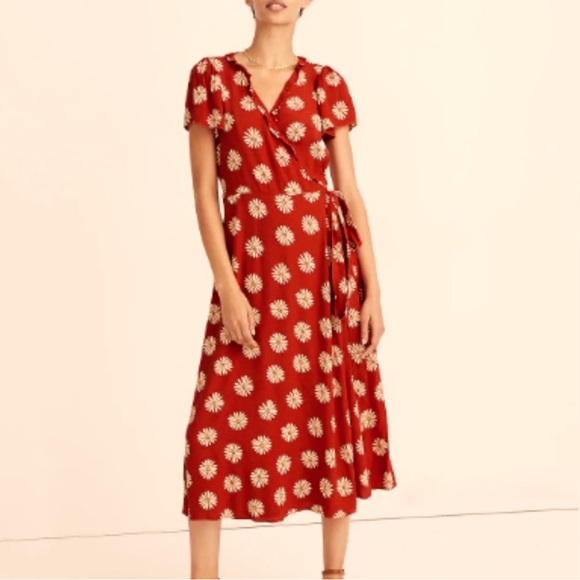 Madewell Dresses & Skirts - Madewell Red Floral Print Ruffle Wrap Dress Sz M